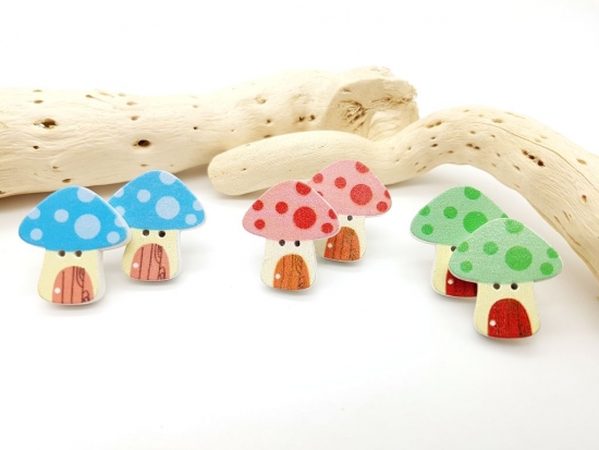 Pilz Knopf Ohrstecker Holz Button